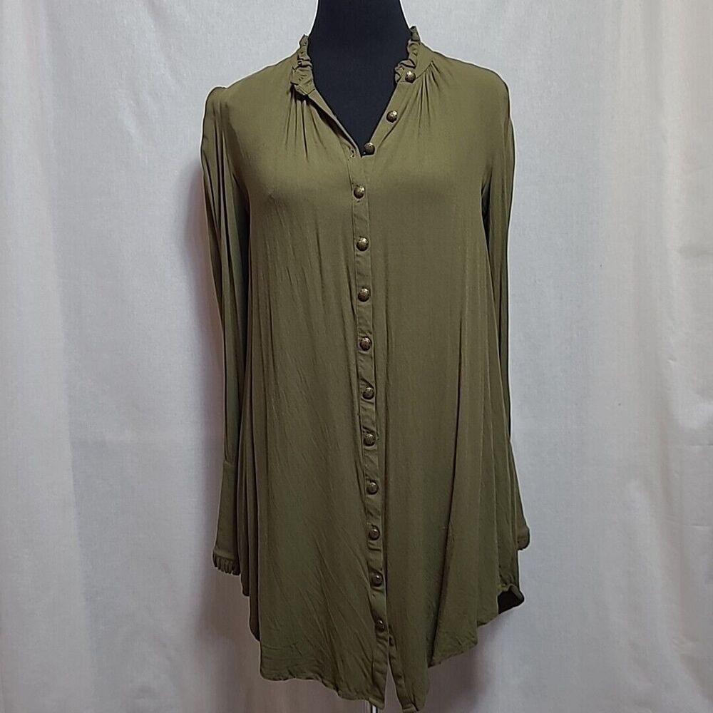 Free People Womens Button Up Tunic Top Army Green Size Small with Camisole